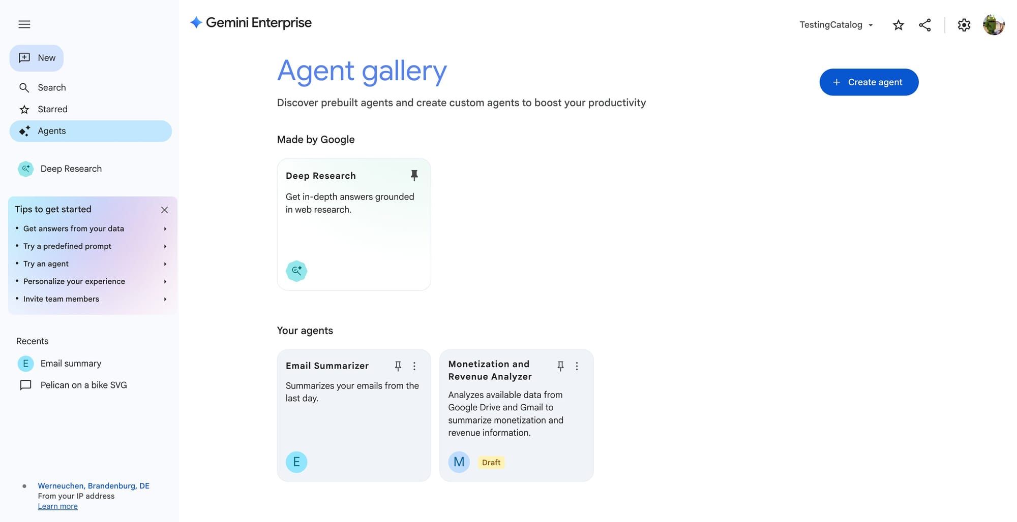 Agent gallery in Gemini Enterprise