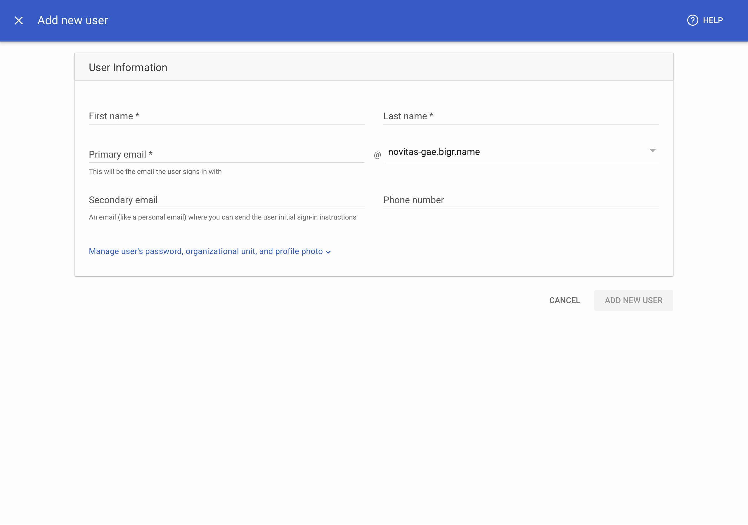 Admin Console - New user flow